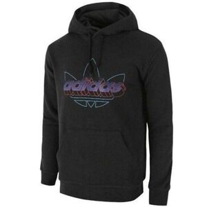 Adidas Originals Trefoil Hoodie Mens Small Black Neon 3D Graphic Pullover Sweat